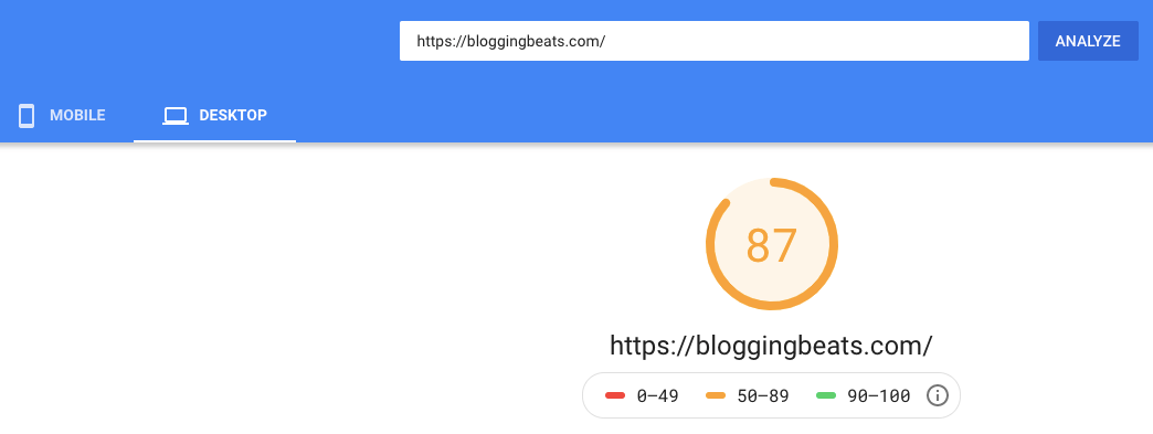 bloggingbeats pagespeed insights desktop before