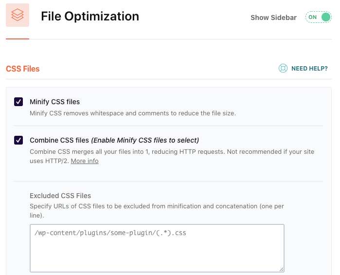 wp rocket file optimisation tab