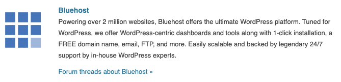 bluehost recommendation by wordpress org