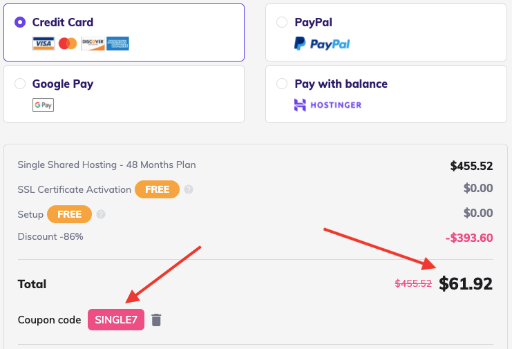 hostinger single shared plan coupon