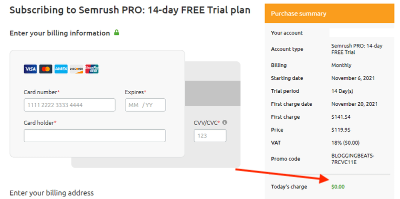 semrush free trial subscription