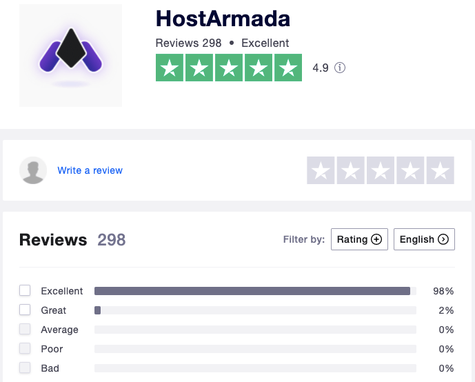hostarmada trustpilot ratings 