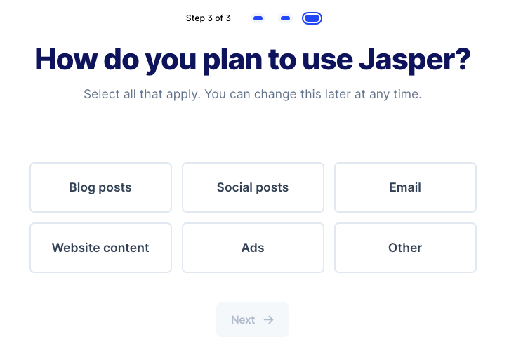 jasper ai signup usage options