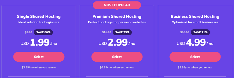 hostinger shared pricing