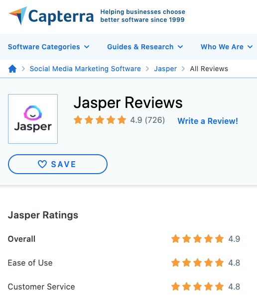 jasper ai capterra reviews