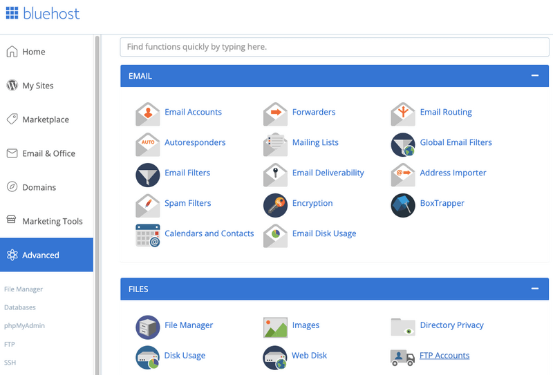bluehost control Panel