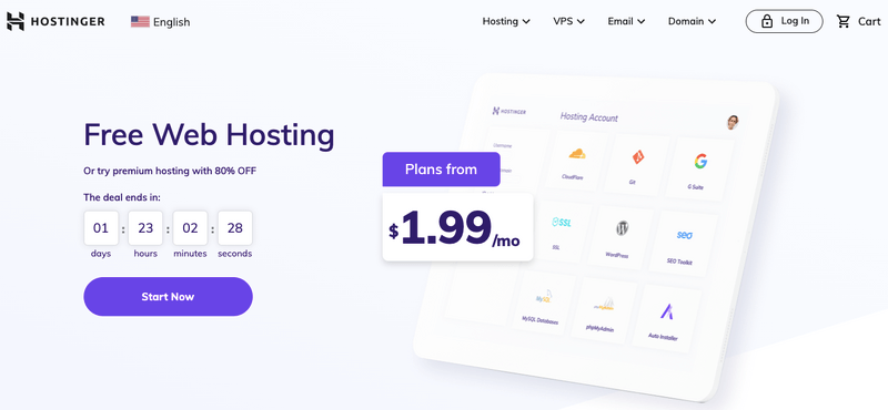 hostinger free hosting homepage