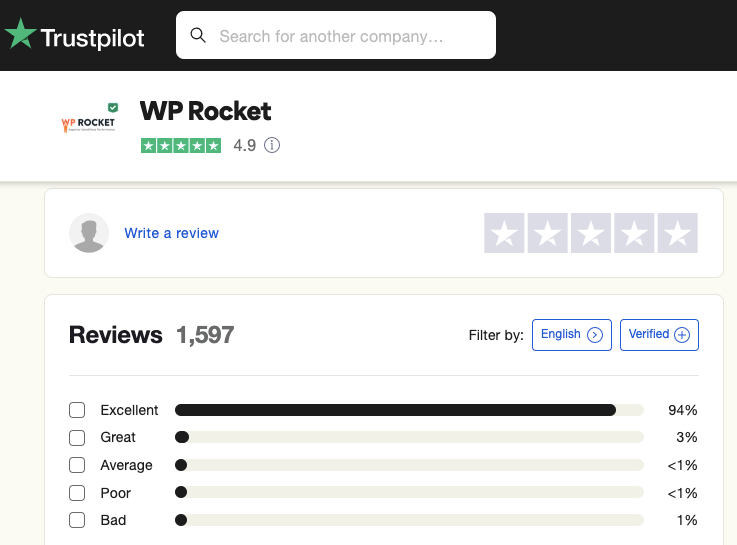 wp rocket trustpilot ratings