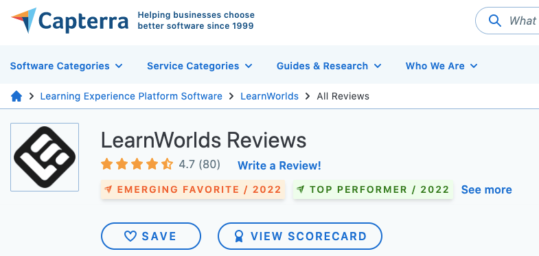 learnworlds capterra ratings