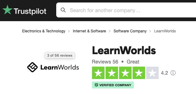 learnworlds trustpilot ratings