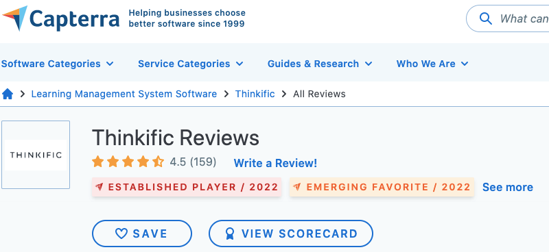 thinkific capterra ratings
