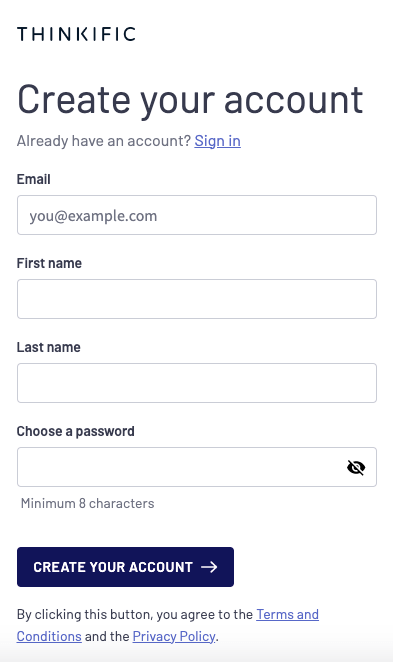 thinkific signup