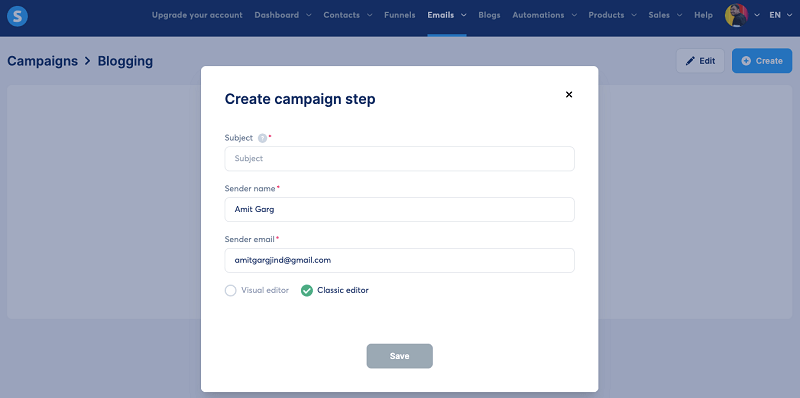 systeme io create campaign step